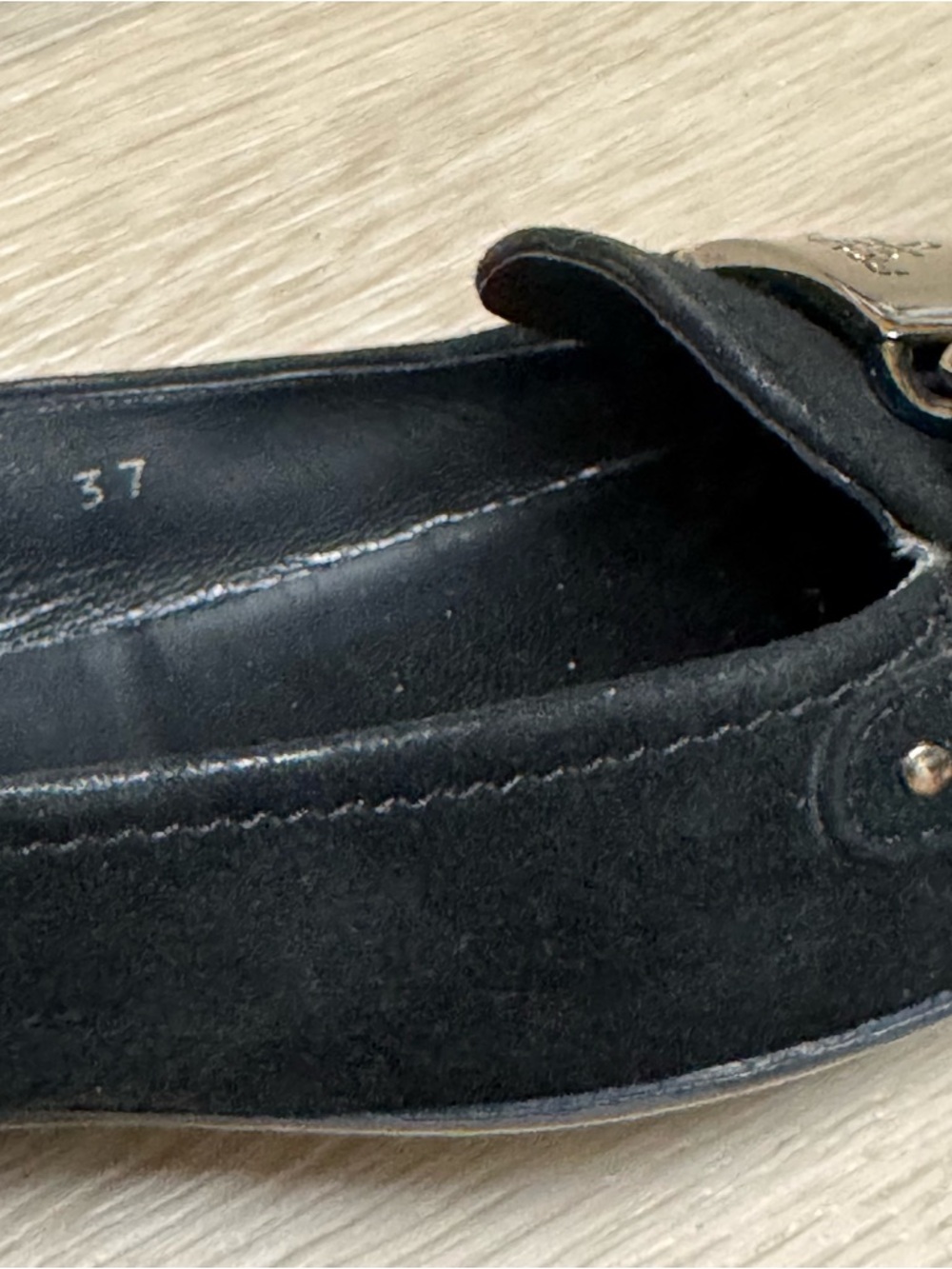 Prada Black Suede Leather Loafer Flats Size 37 US 7 Silver Hardware - Picture 16 of 16